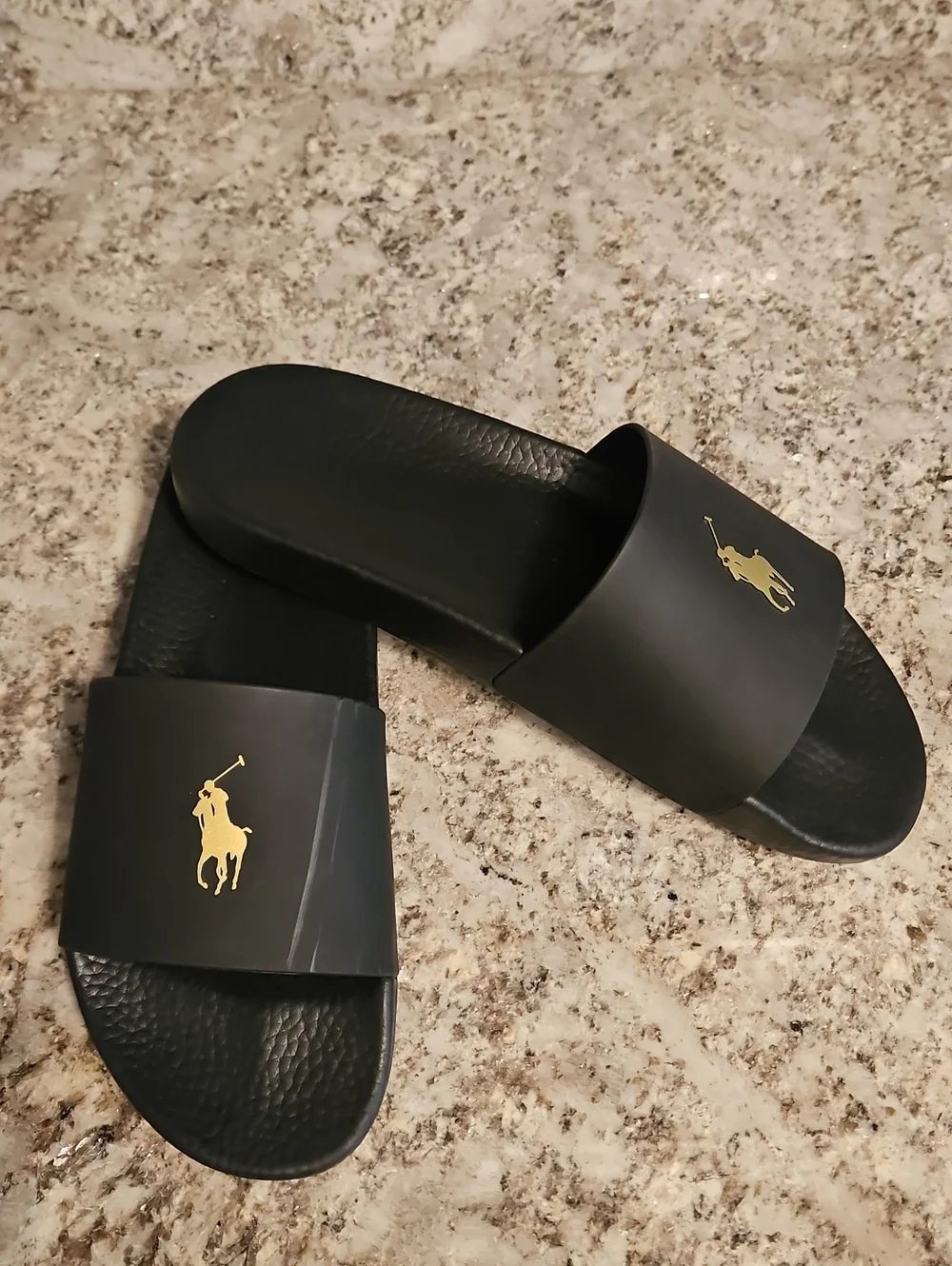 Polo by Ralph Lauren Black Slides with Gold Polo Emblem